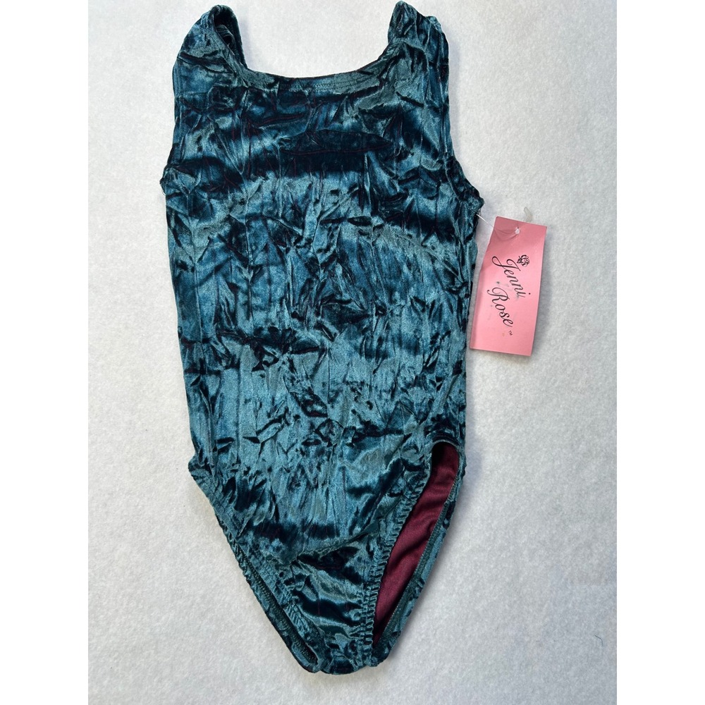Jenni Rose Kids Green Crushed Velvet Leotard Gymnastics Dance Size 6-7 NWT